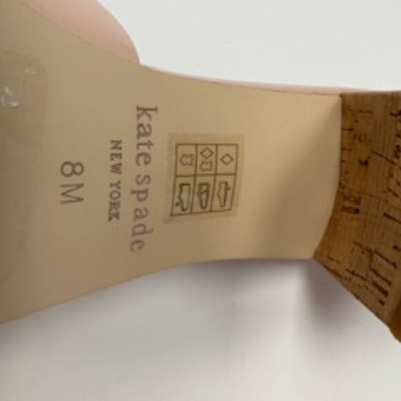 Kate Spade Blush Scalloped Leather Mule Slide Peep Toe Cork Block Heel - Picture 5 of 6